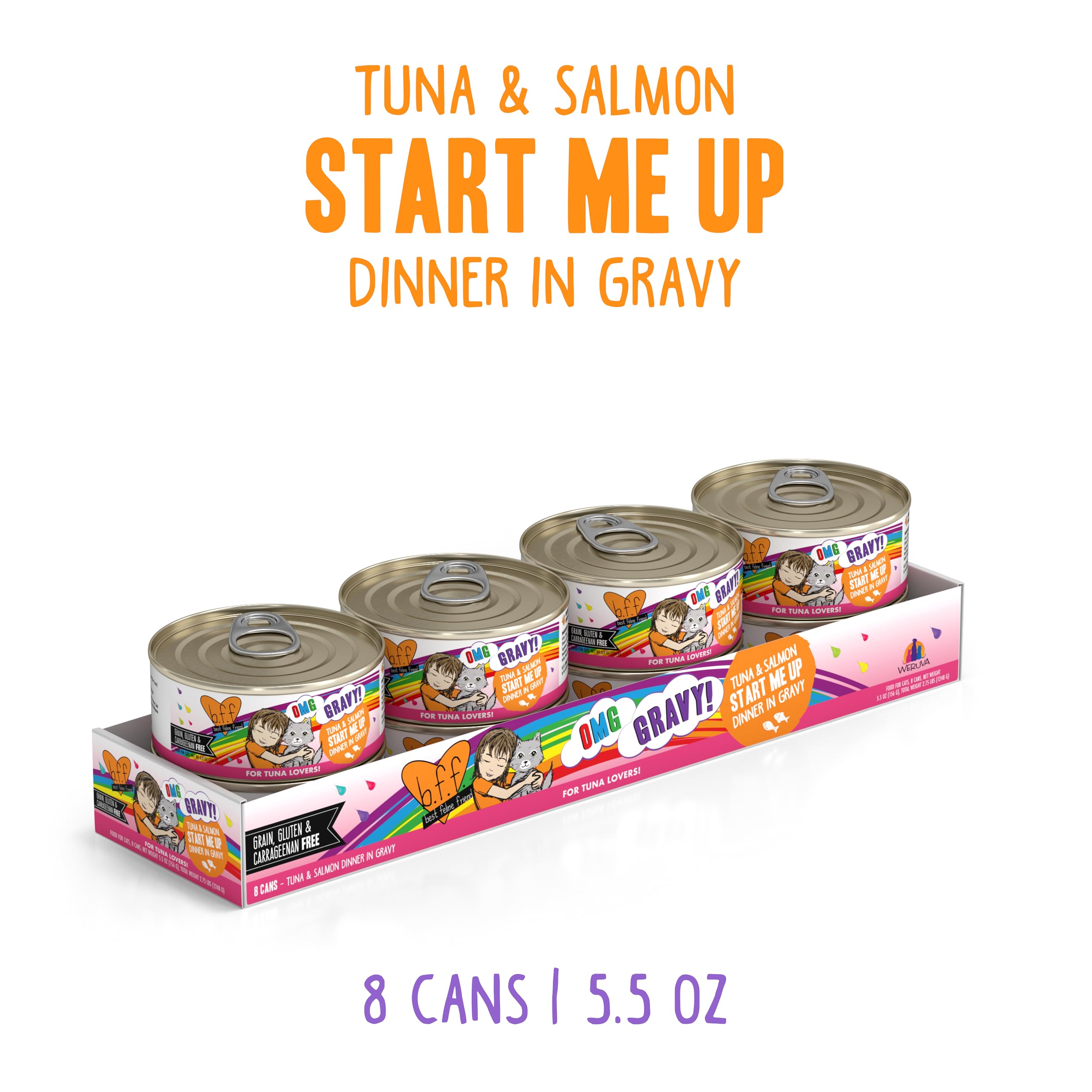 Atún y salmón en salsa Weruva B.F.F. OMG en textura sabrosa.