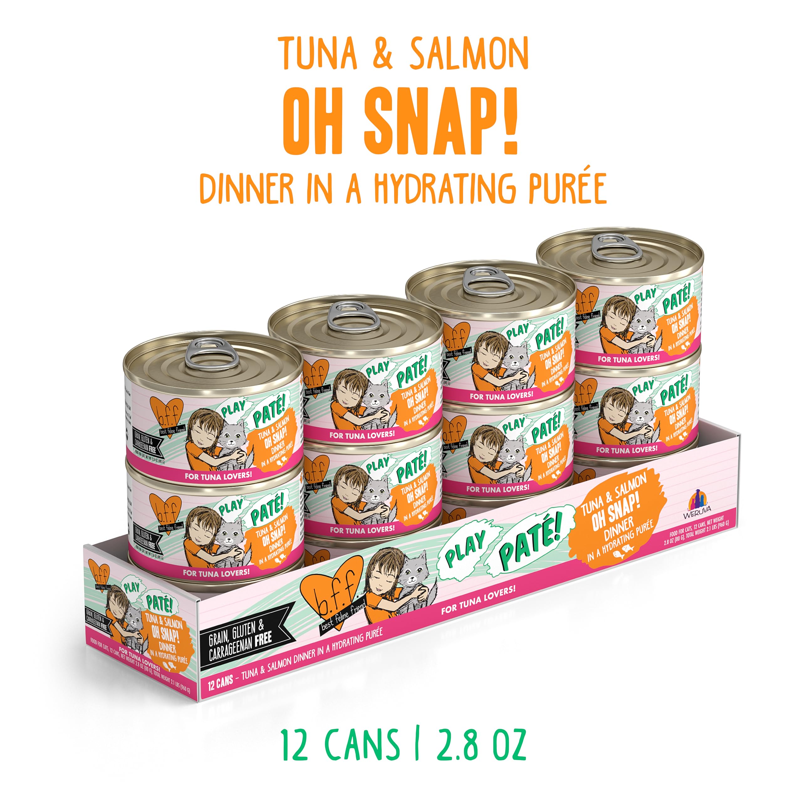 Weruva B.F.F. Play Oh Snap atún y salmón, sabor atractivo para gatos.