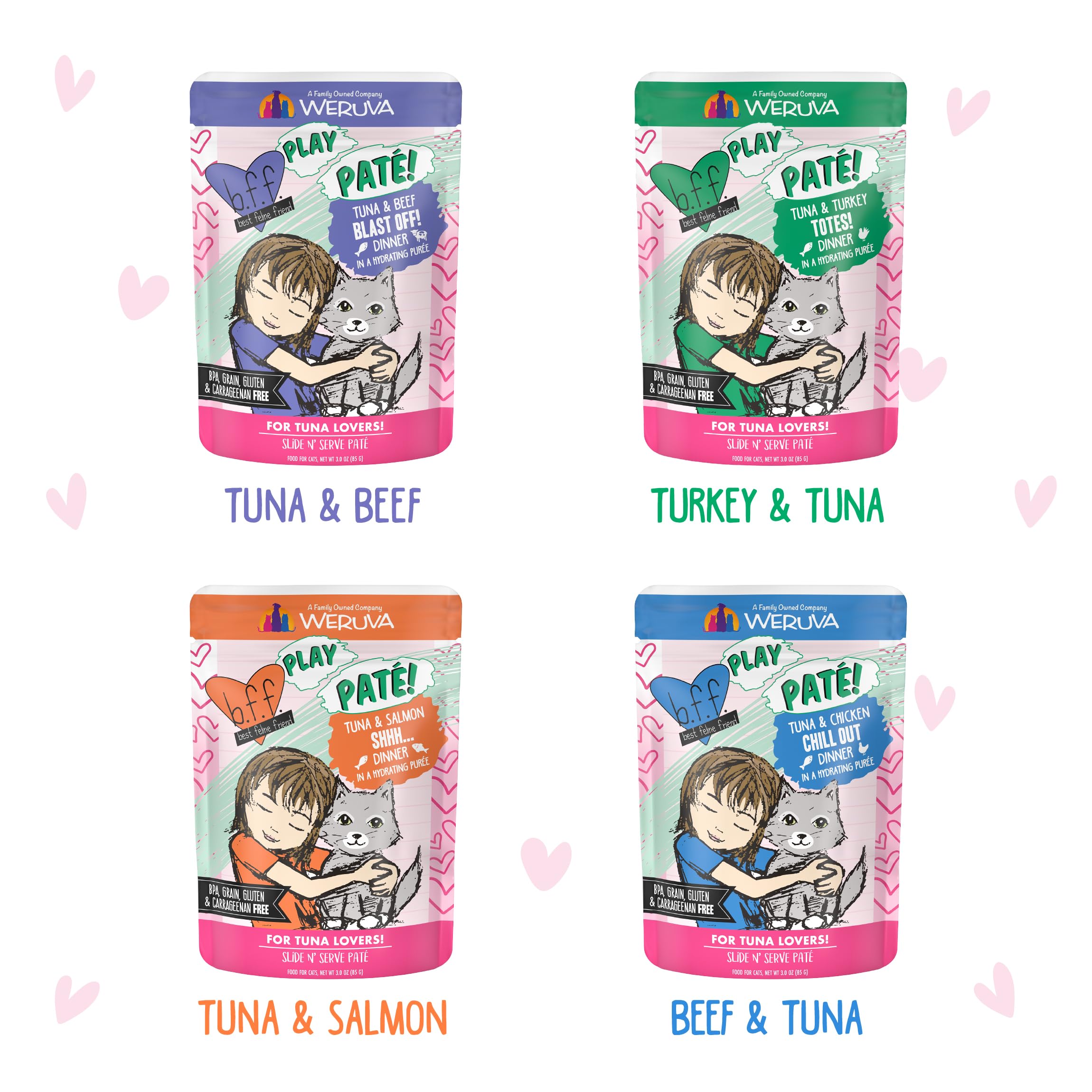 Paté de atún y pollo Weruva, bolsa 3oz, alta humedad para gatos