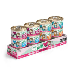 Weruva BFF Play paté para gatos vista de lata con variedad de sabores marinos
