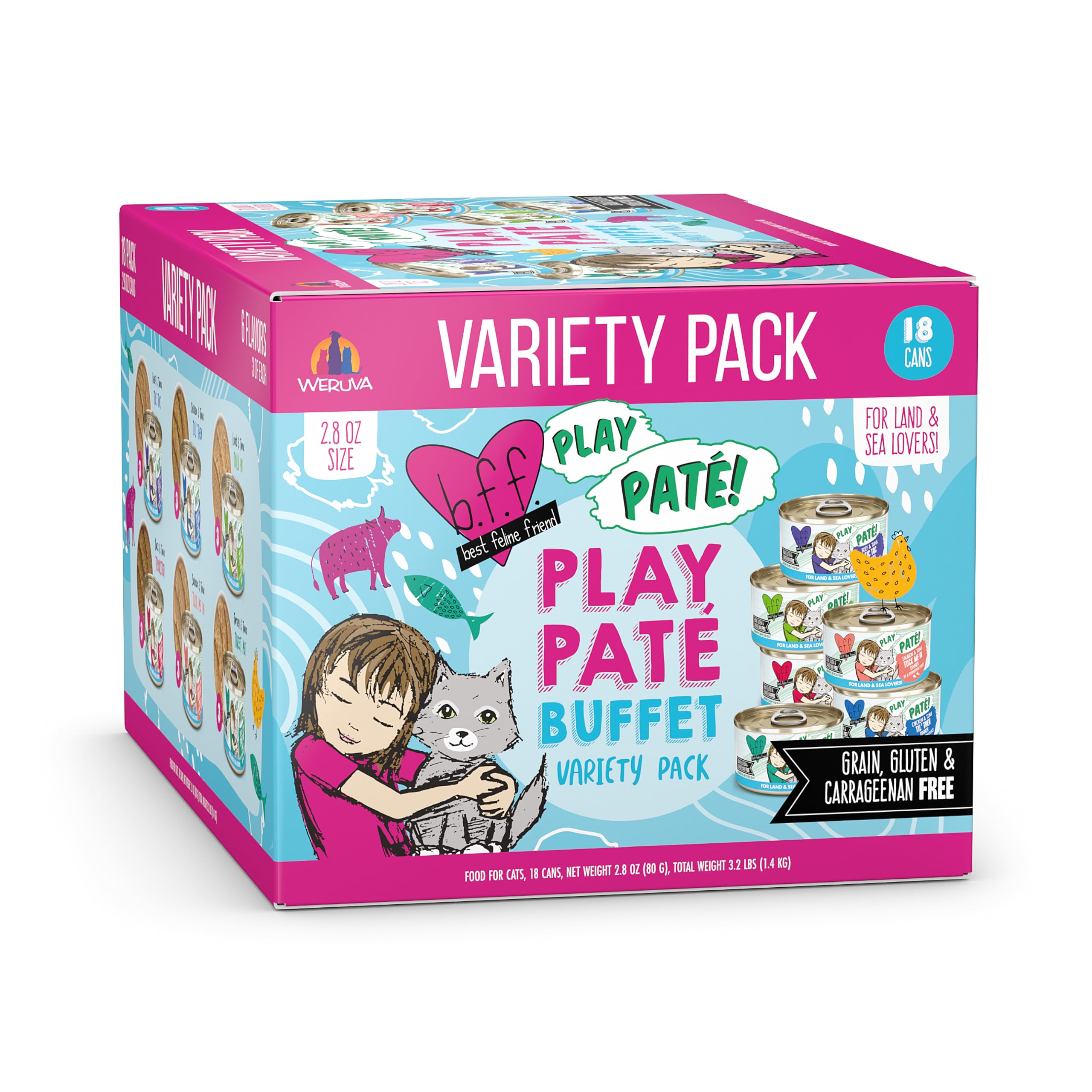 Paté cremoso Weruva B.F.F. Play en lata 2-8oz, ideal para cenas suaves.