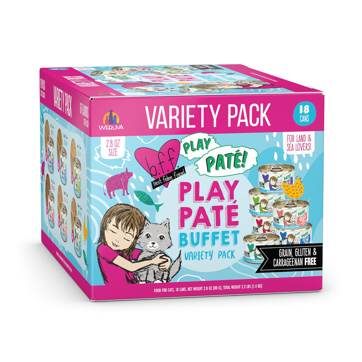 Paté cremoso Weruva B.F.F. Play en lata 2-8oz, ideal para cenas suaves.
