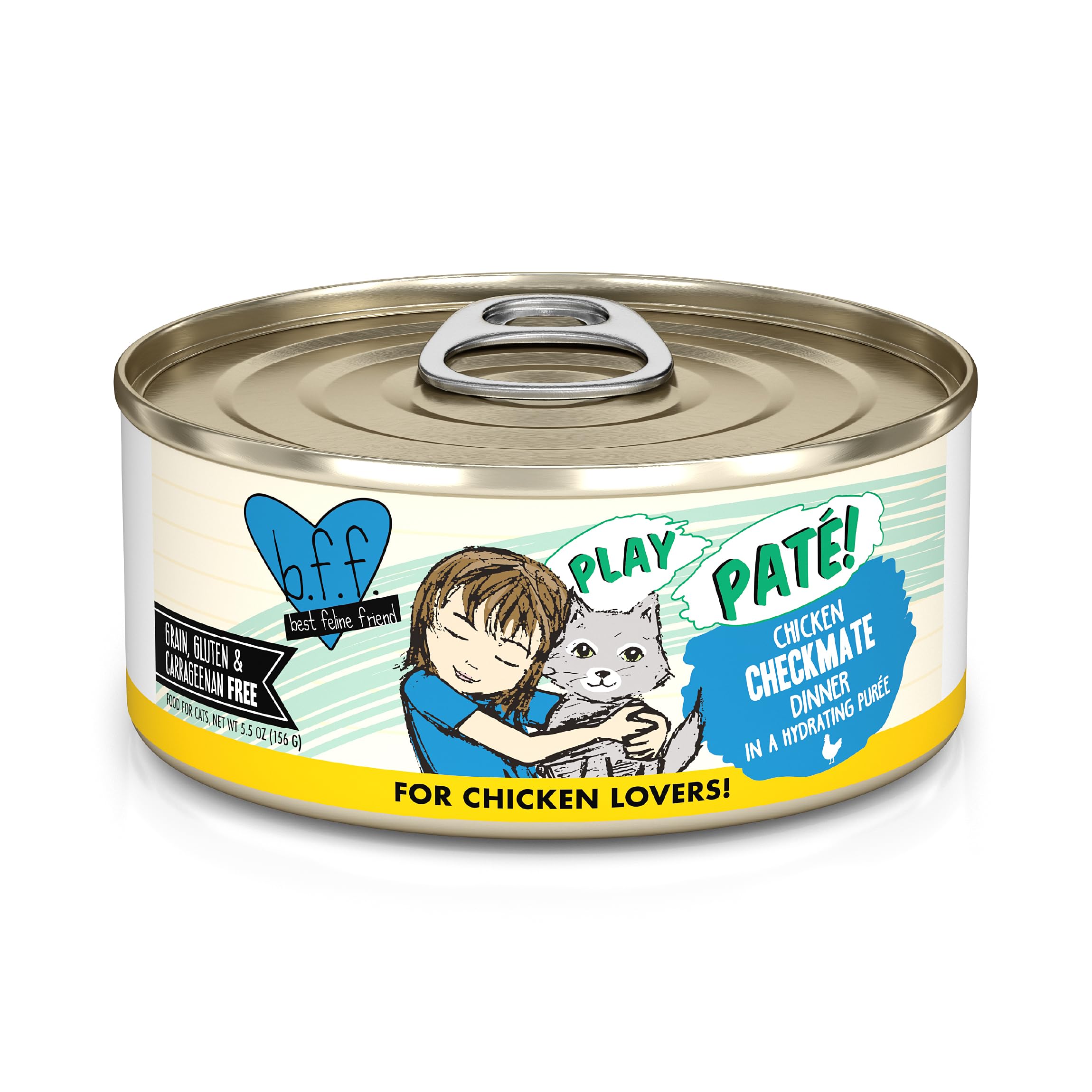 Paté cremoso de pollo de Weruva B.F.F. Play para gatos, cena sabrosa y nutritiva.