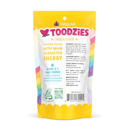 Weruva BFF Toodzies, trozos de pollo real para snack sabroso y crujiente.