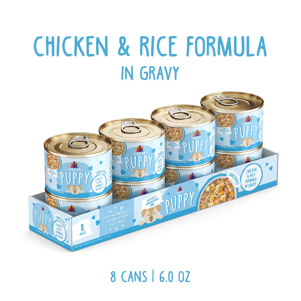 Weruva cachorro pollo-arroz etiqueta natural, ingredientes de calidad para dieta equilibrada.