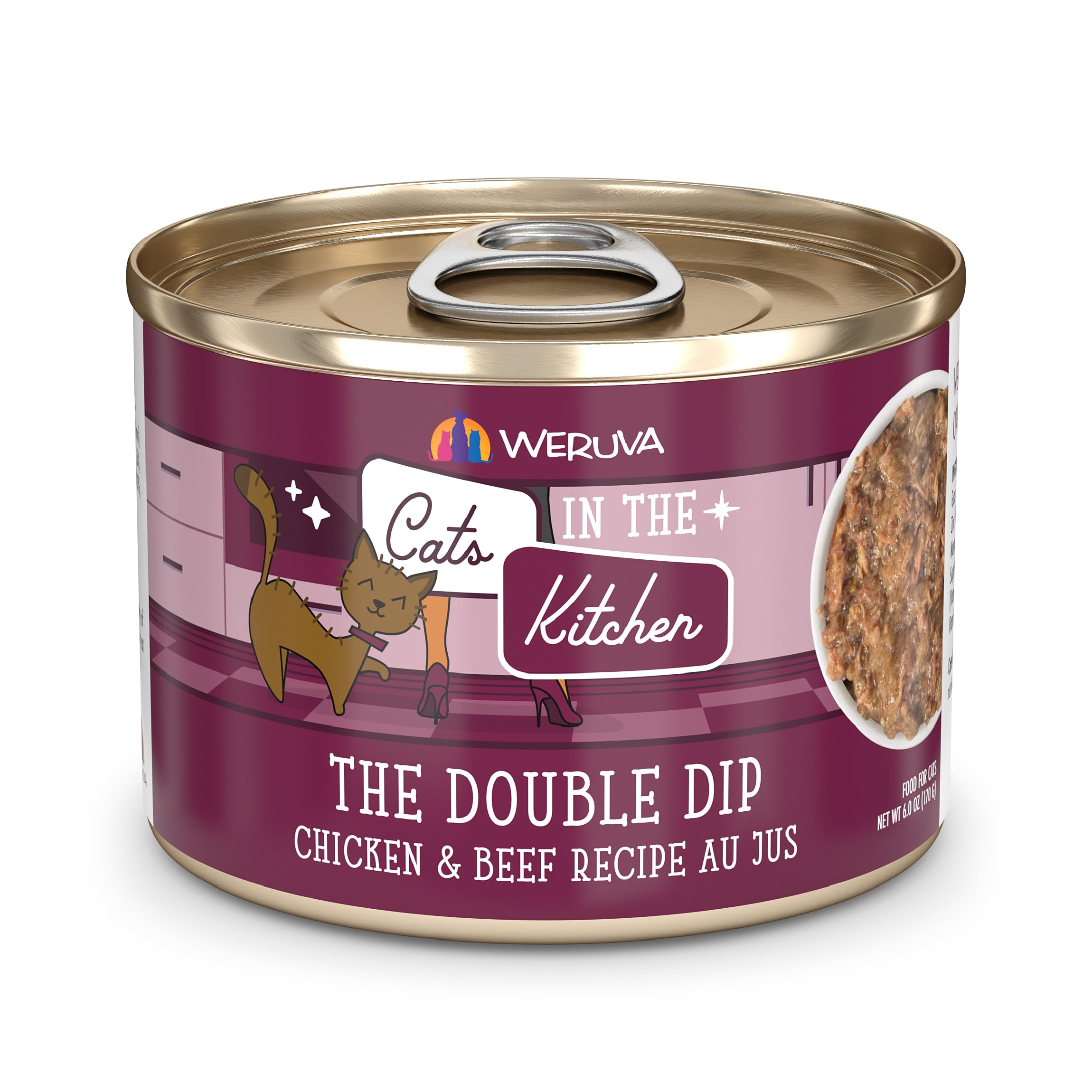 Weruva Cats en la Cocina Doble Dip en lata 6oz, ideal para variar la dieta felina