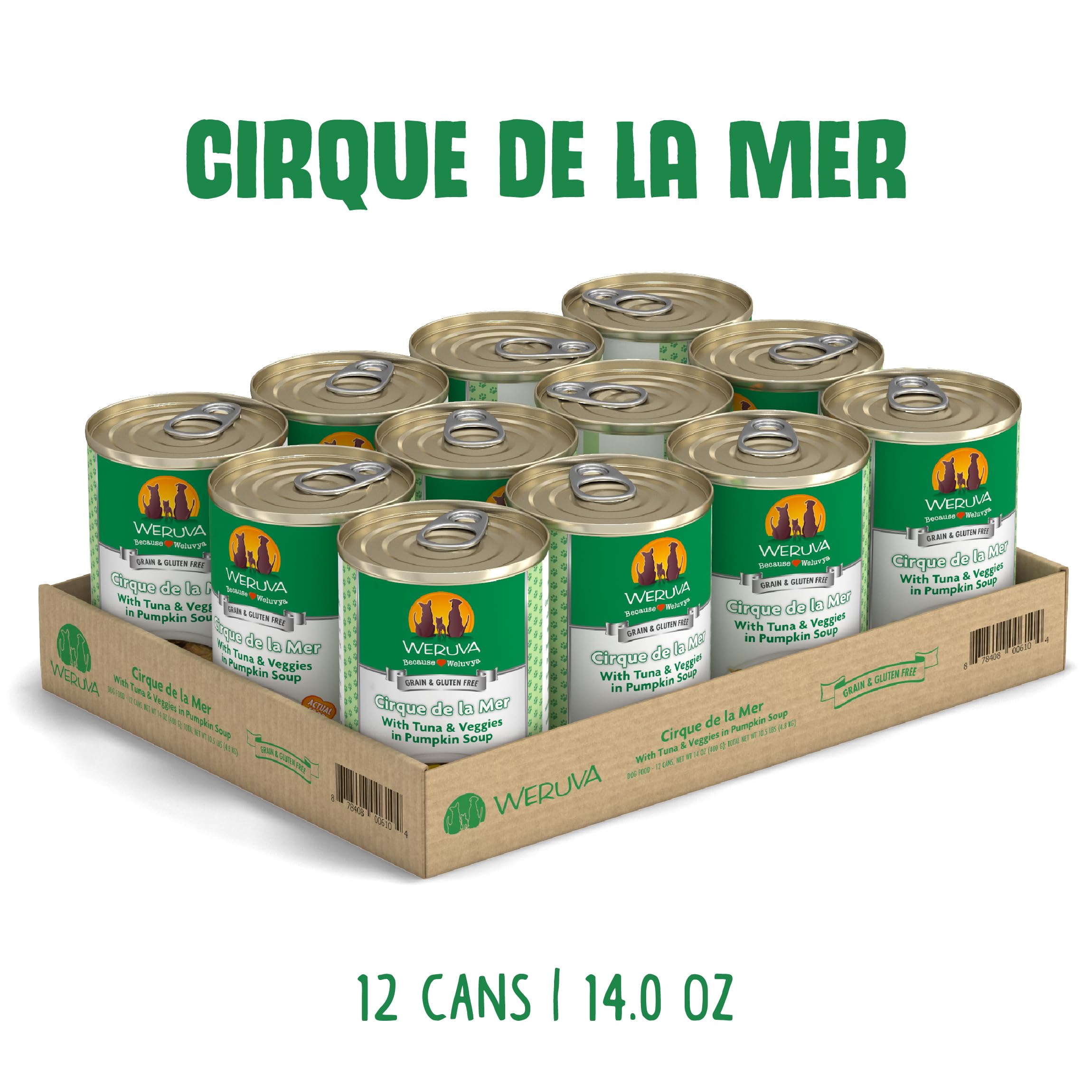 Weruva Cirque de la Mer atún y verduras en salsa, sabor agradable para perros sensibles.