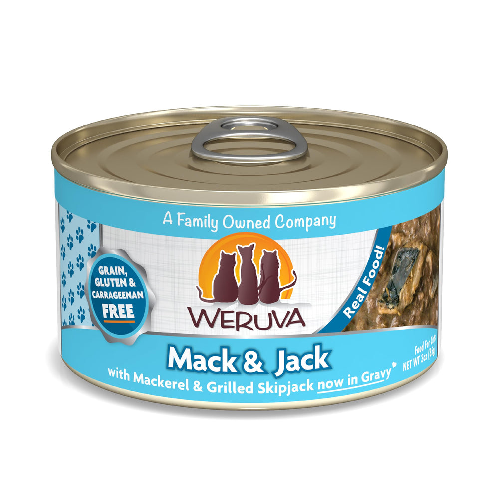 Weruva Classic Cat Food Mack & Jack con caballa en trozos, sabroso y apto para el paladar felino.