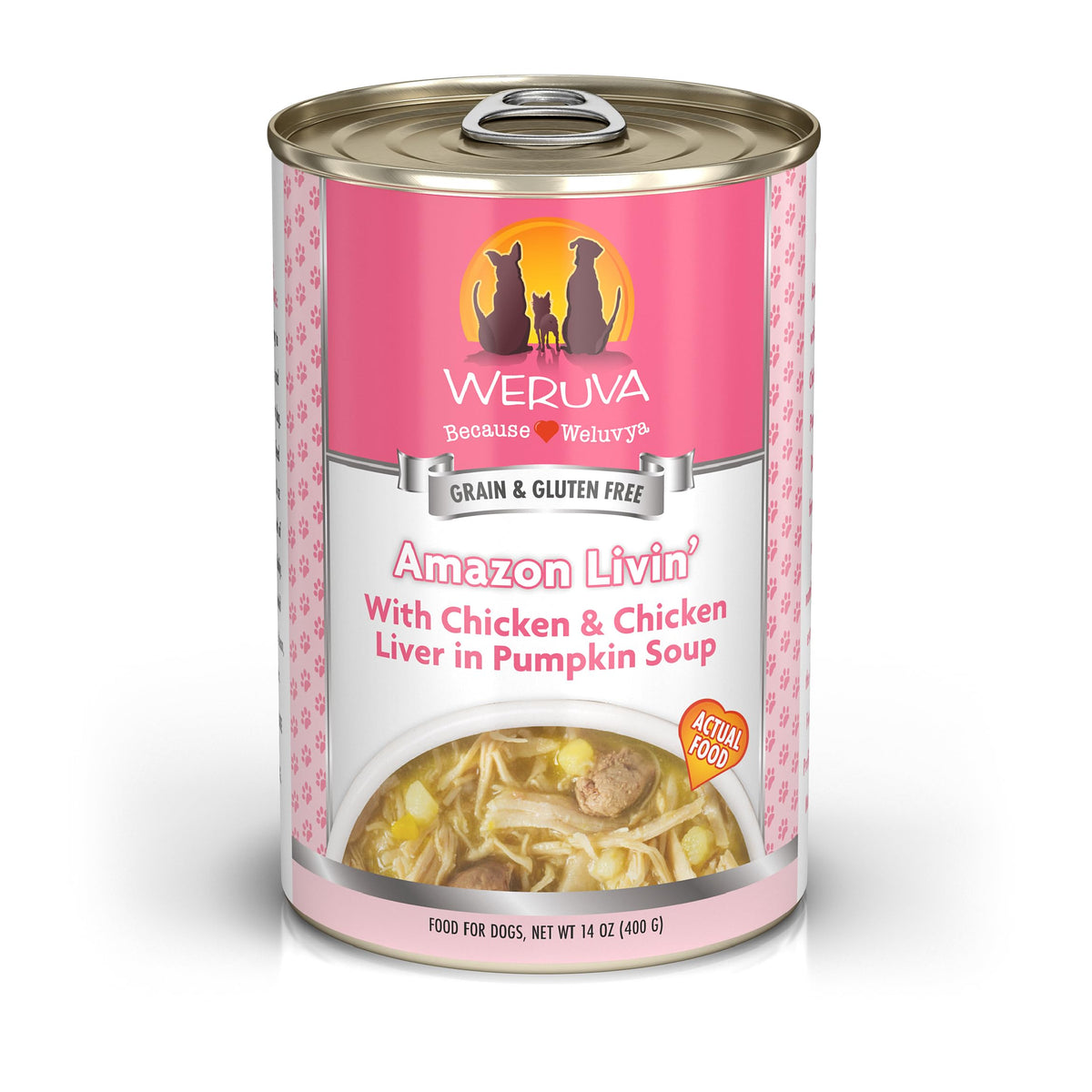 Weruva Classic para perros: pechuga de pollo deshuesada e hígado en calabaza, textura atractiva.