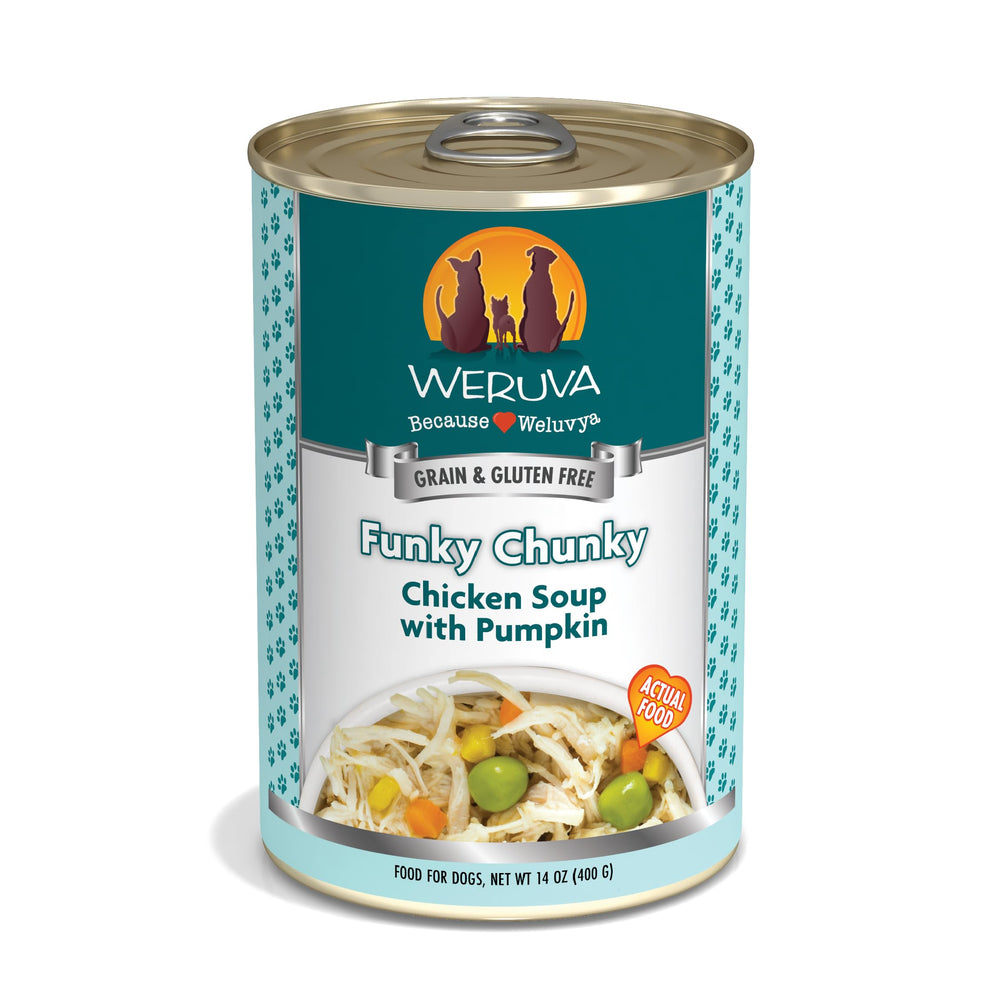 Weruva Clasico: lata de 14 onzas con sopa de pollo y trozos.
