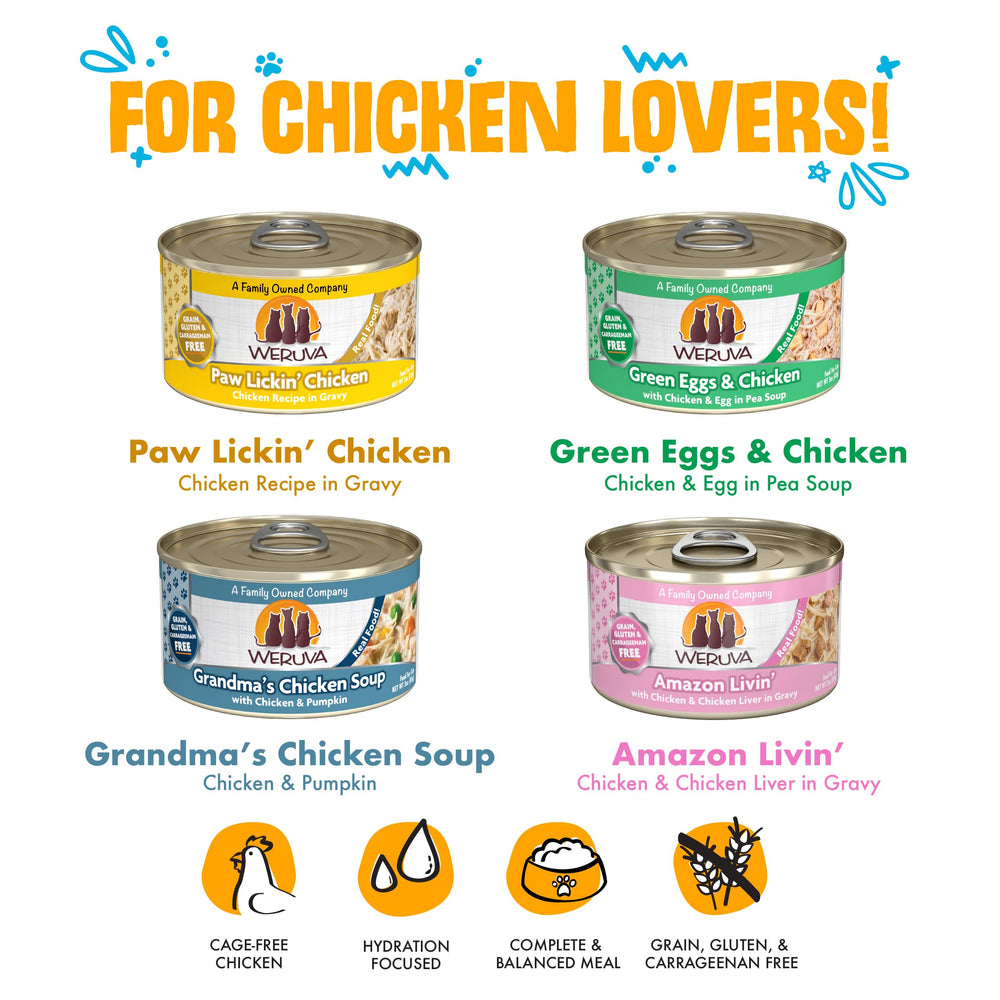 Weruva Variedad Paw Lickin Pals: cuatro latas 3 oz para degustación en casa.