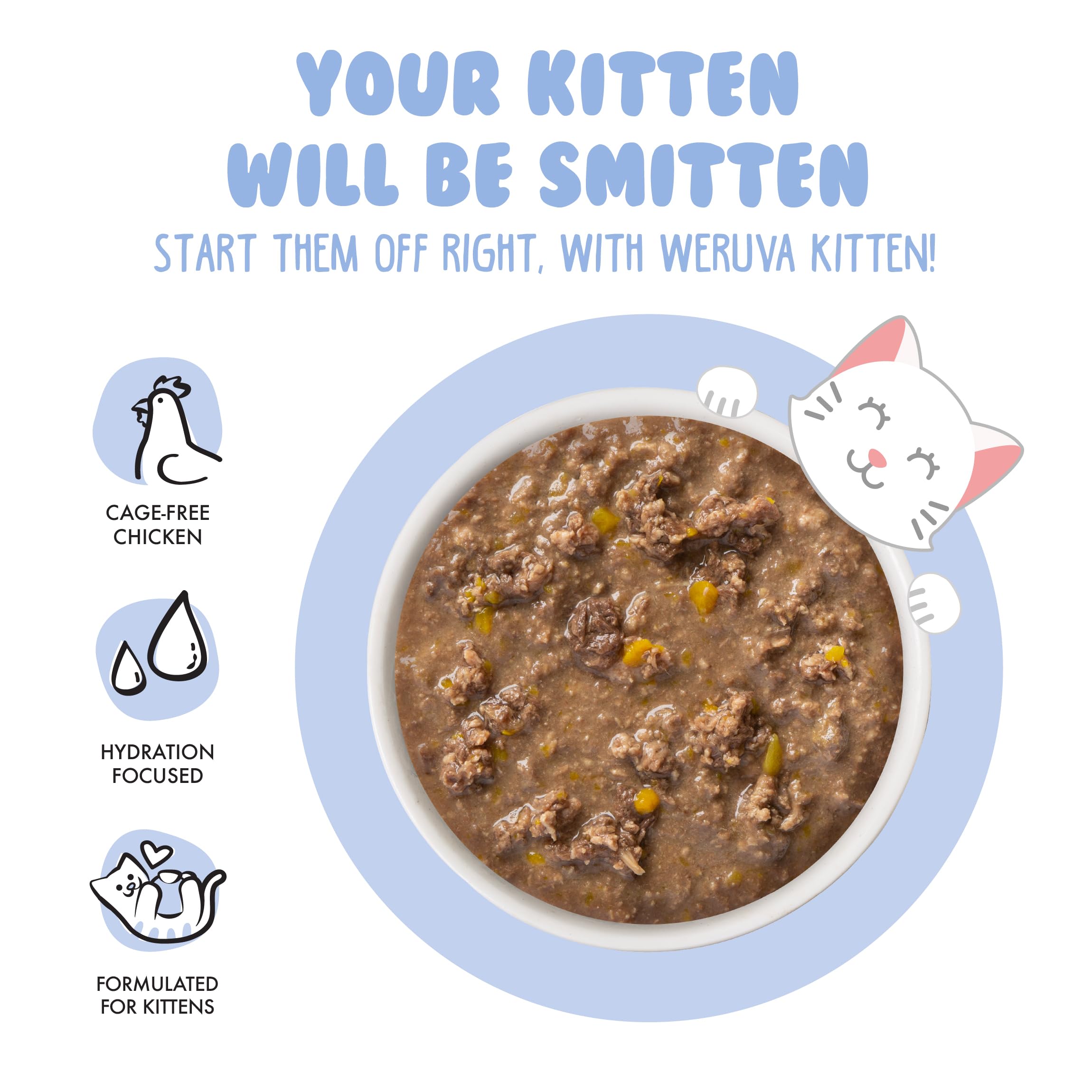 Gatito Weruva sin granos con pollo y atún en salsa, opción limpia.