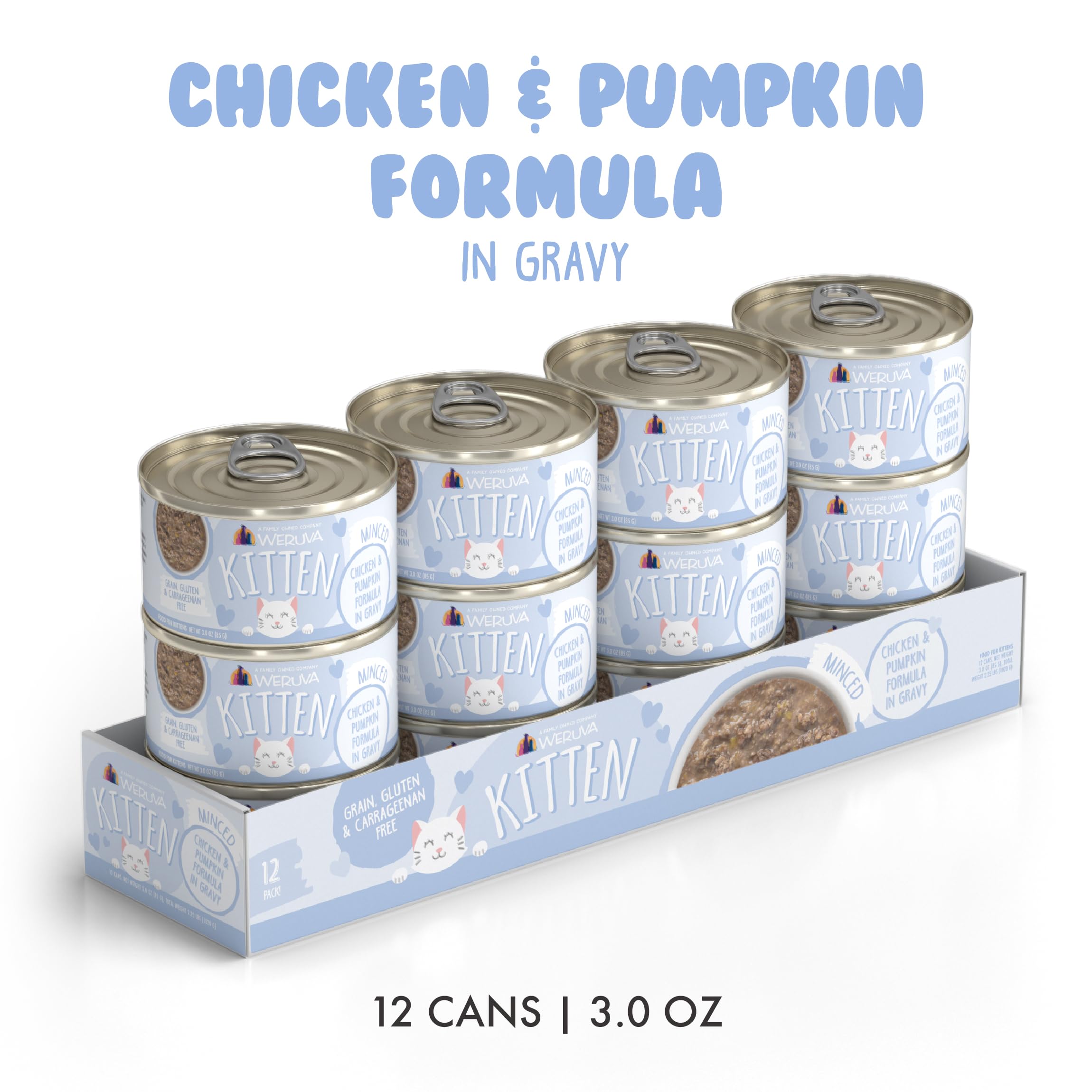 Gatito Weruva pollo-calabaza en salsa, lata 3oz, sabor atractivo.