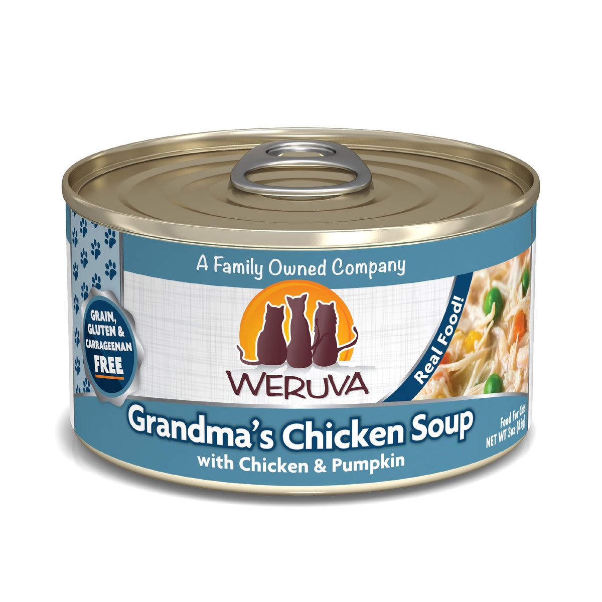 Weruva Sopa de Pollo de la Abuela: lata de 3oz para gatos, pollo desmenuzado.