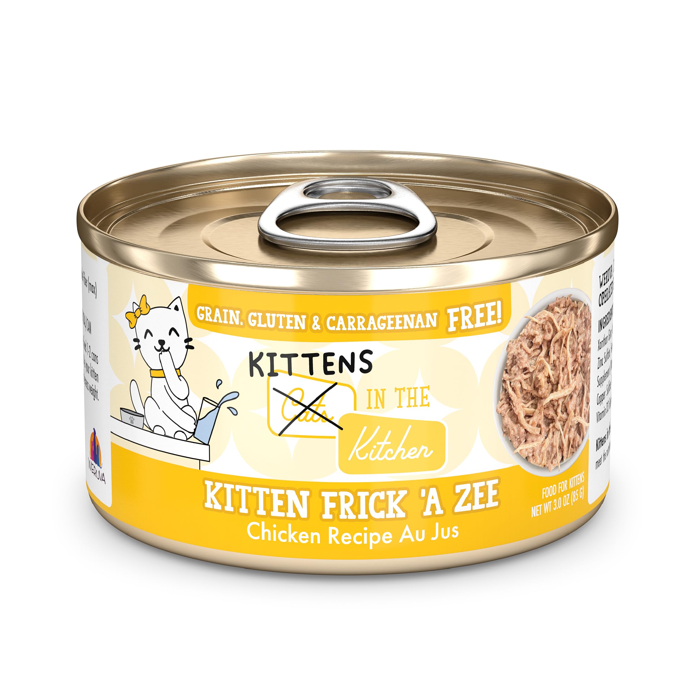 Weruva Gatos en la Cocina Frick-A-Zee, lata de tres onzas pack 12 para gatitos.