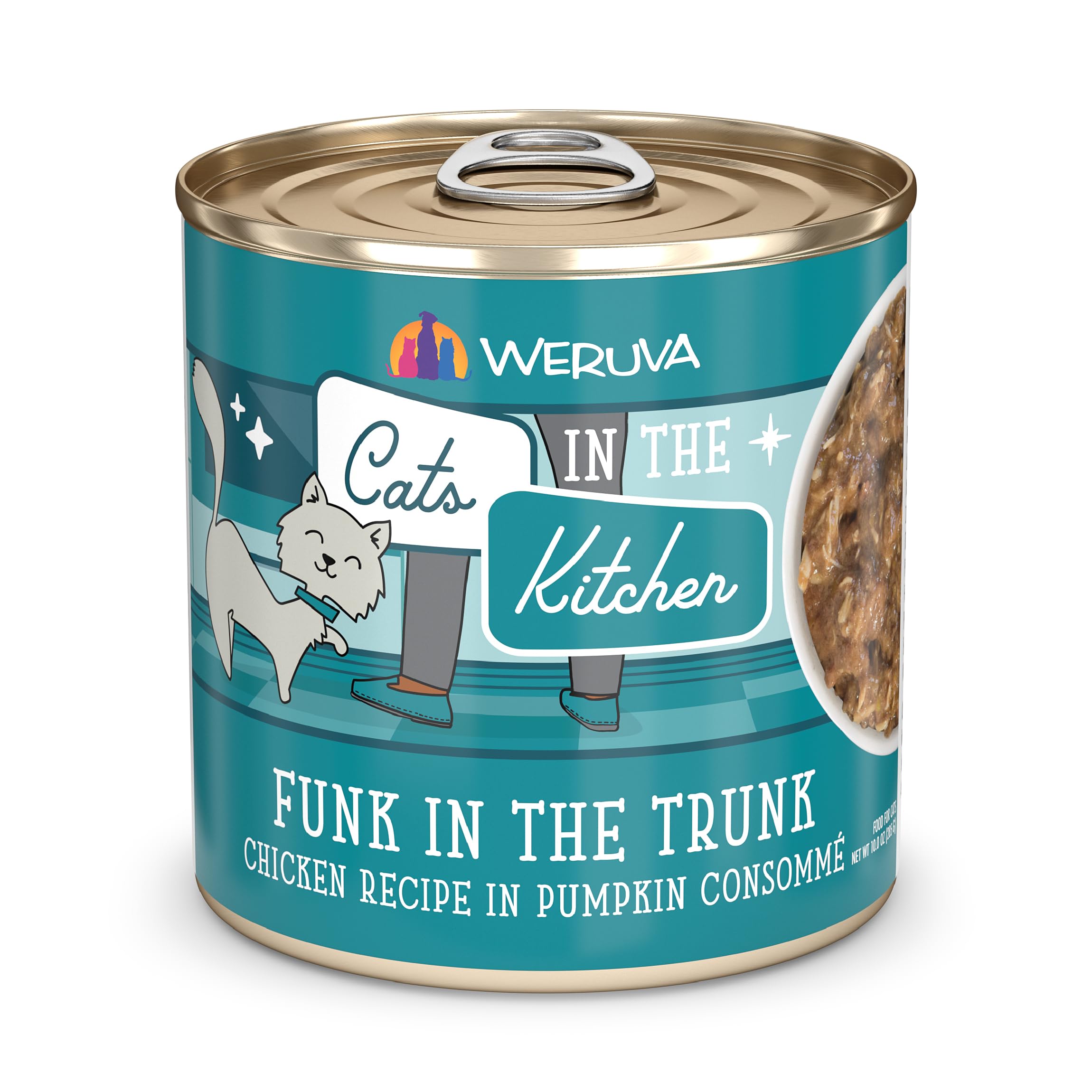 Weruva Gatos en la Cocina Funk en el Tronco, lata 10oz, sabor jugoso para gatos activos.