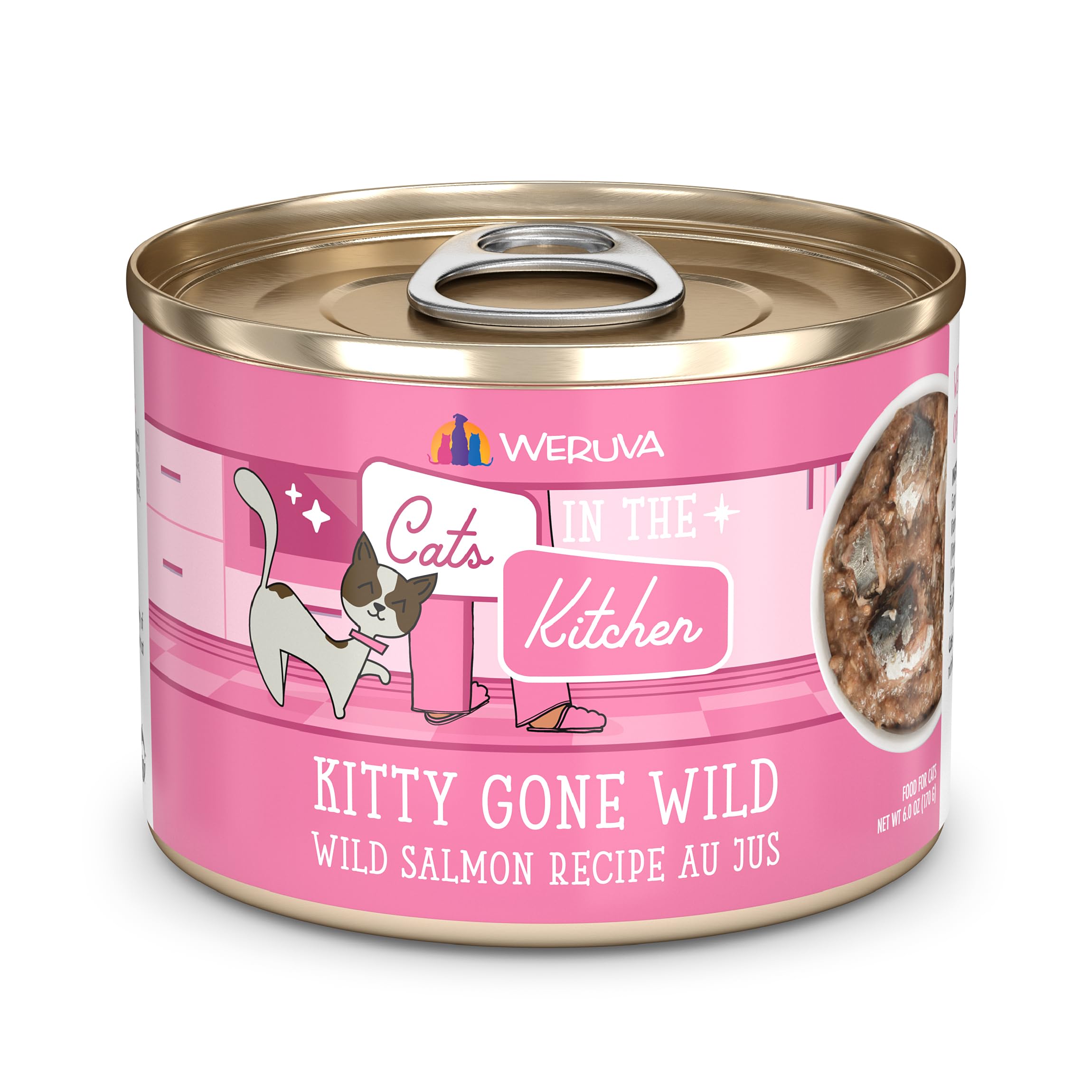Weruva Gatos en la Cocina Gatito Salvaje con Salmón Au Jus, lata 6oz, sabroso para gatos exigentes
