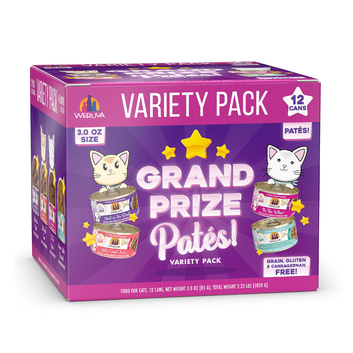 Weruva Gran Premio Patés: variedad 3oz, pack de 12 para gatos.