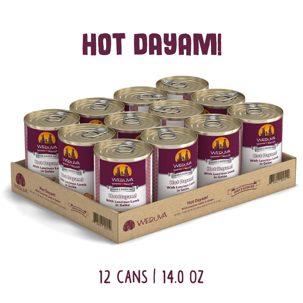 Weruva Hot Dayam! con cordero en gelée, lote de 12, opción conveniente