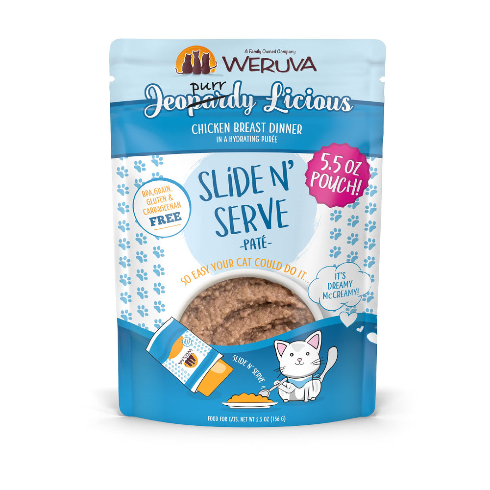 Weruva Jeopurrdy Licious Pate de pollo en bolsa, porciones fáciles de servir