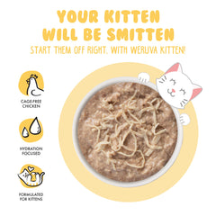 Weruva Gatitos en plato, jugo sabroso para alimentación diaria.