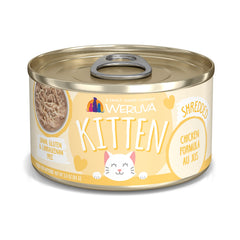 Weruva Gatitos pollo au jus en lata 3oz, ideal para gatitos activos.