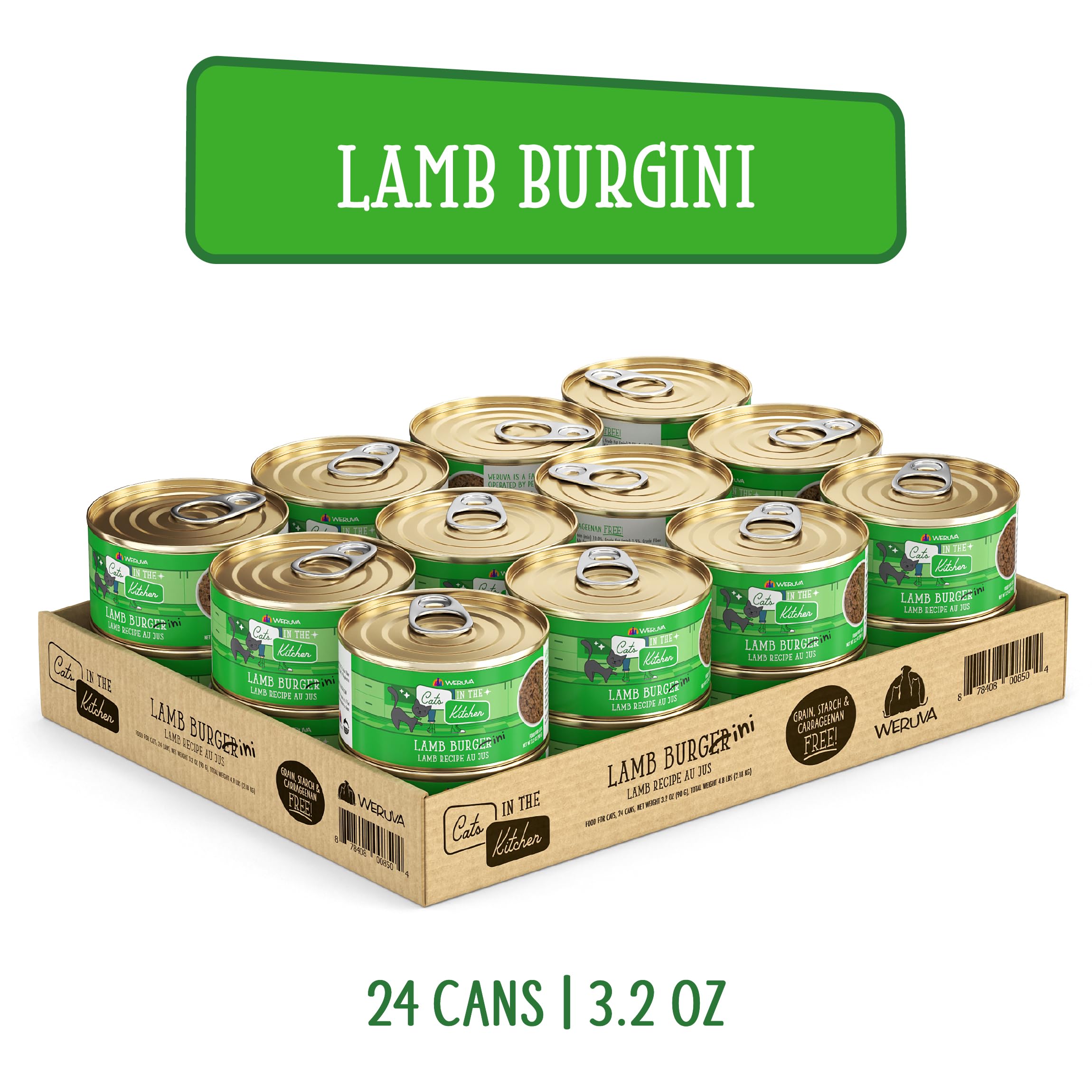 Weruva Lamb Burger-ini envase sin granos, opción limpia para su dieta.