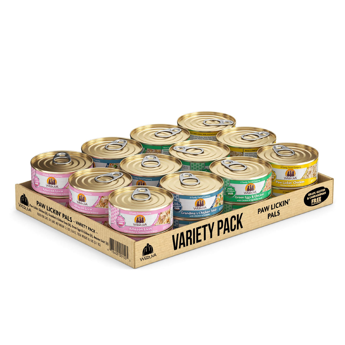 Weruva: variedad de latas 5.5oz, pack de 24 para alimentación diaria.