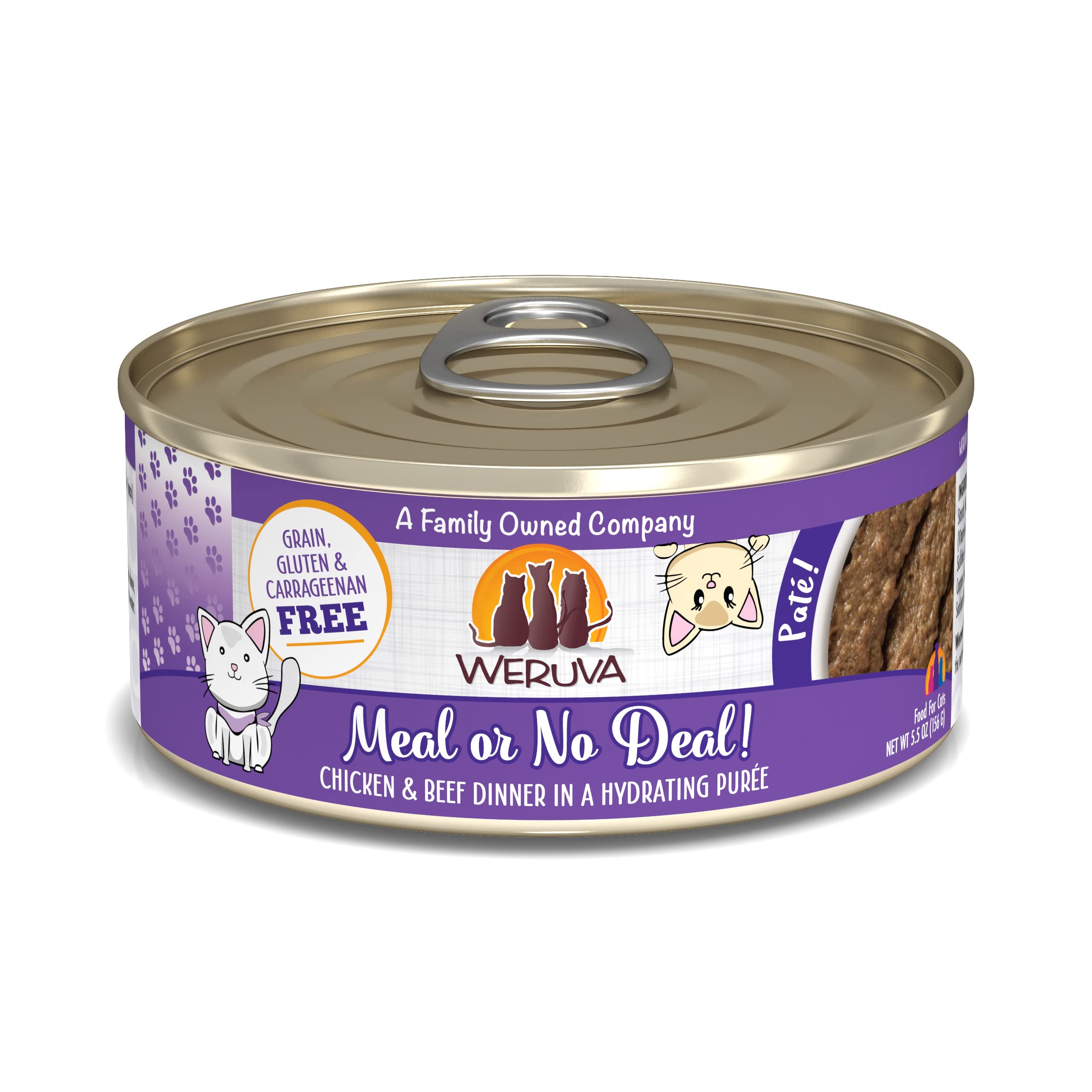 Weruva Meal No Deal paté de pollo y res, opción sabrosa para gatos exigentes.