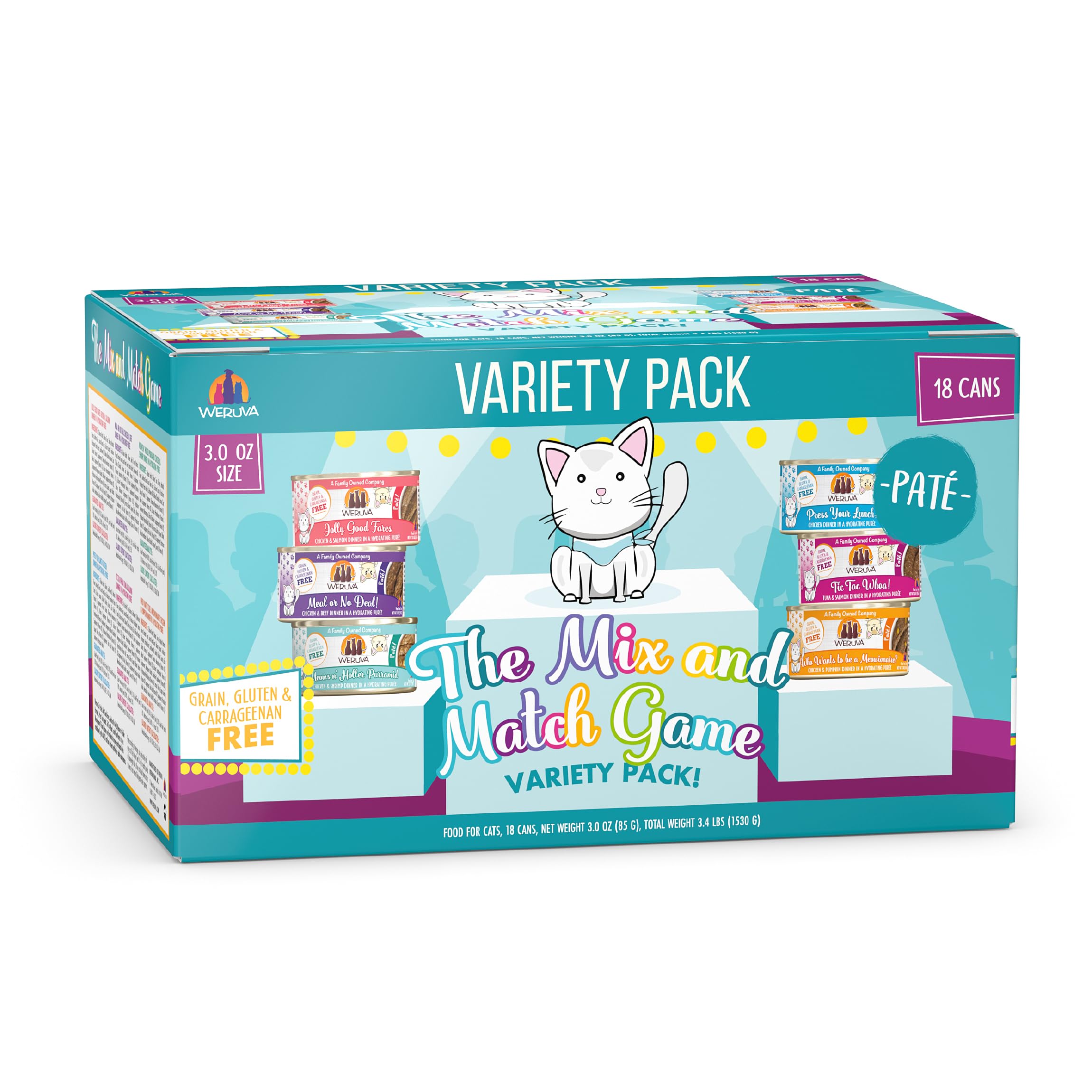 Weruva pack paté variado en 18 latas para gatos.