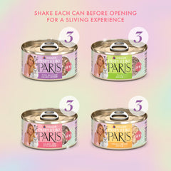 Weruva Paris Hilton Pamper Like Paris, ingredientes premium para gatos, sabor suave.