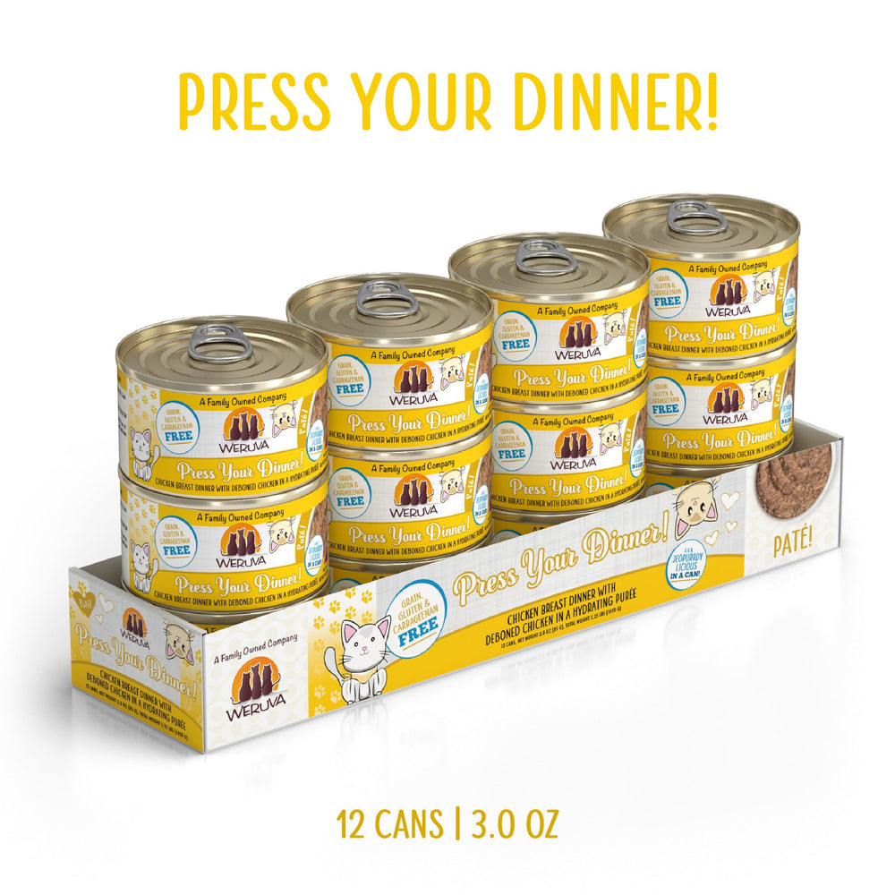 Paté cremoso Weruva para gato, textura sedosa que facilita servir.