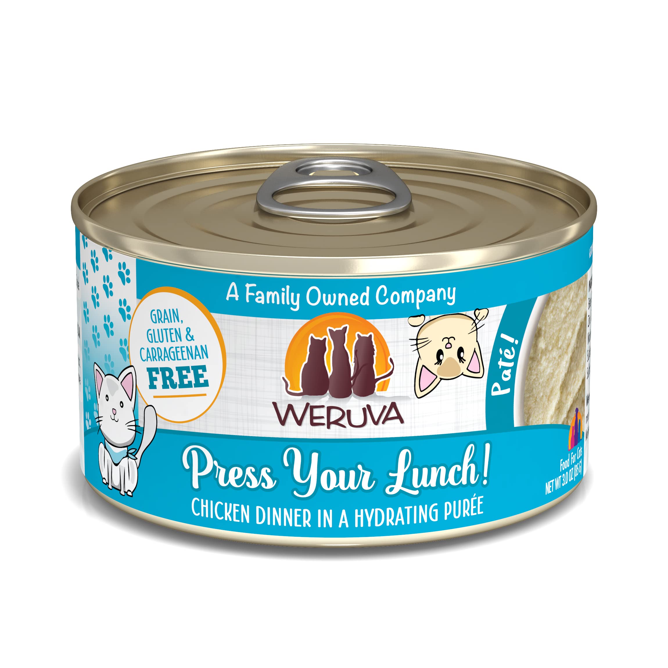 Weruva Press Your Lunch Paté de Pollo en lata de 3 oz, opción práctica diaria.