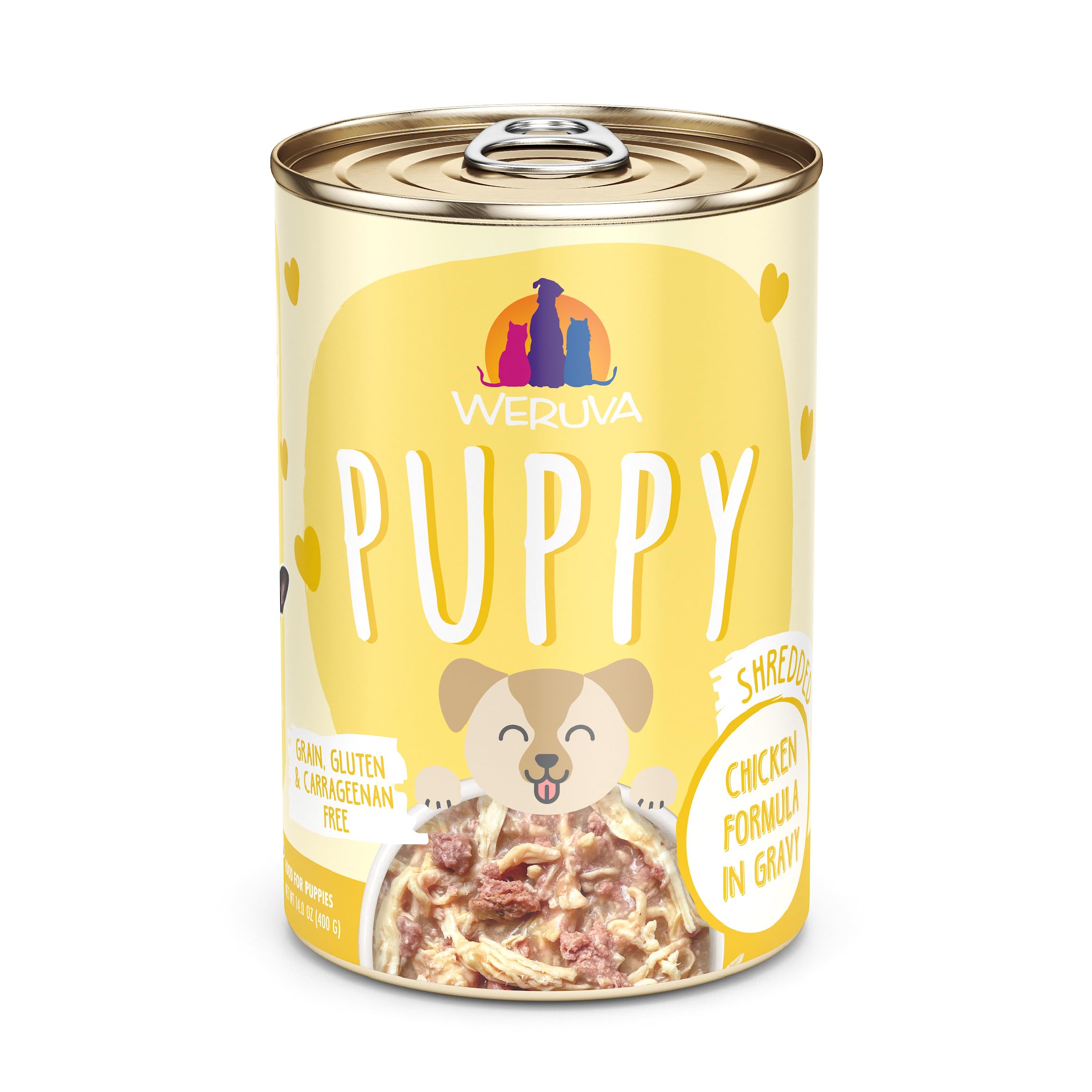 Weruva Puppy pollo en salsa, lata 14 oz, aporte proteico para cachorros en crecimiento.