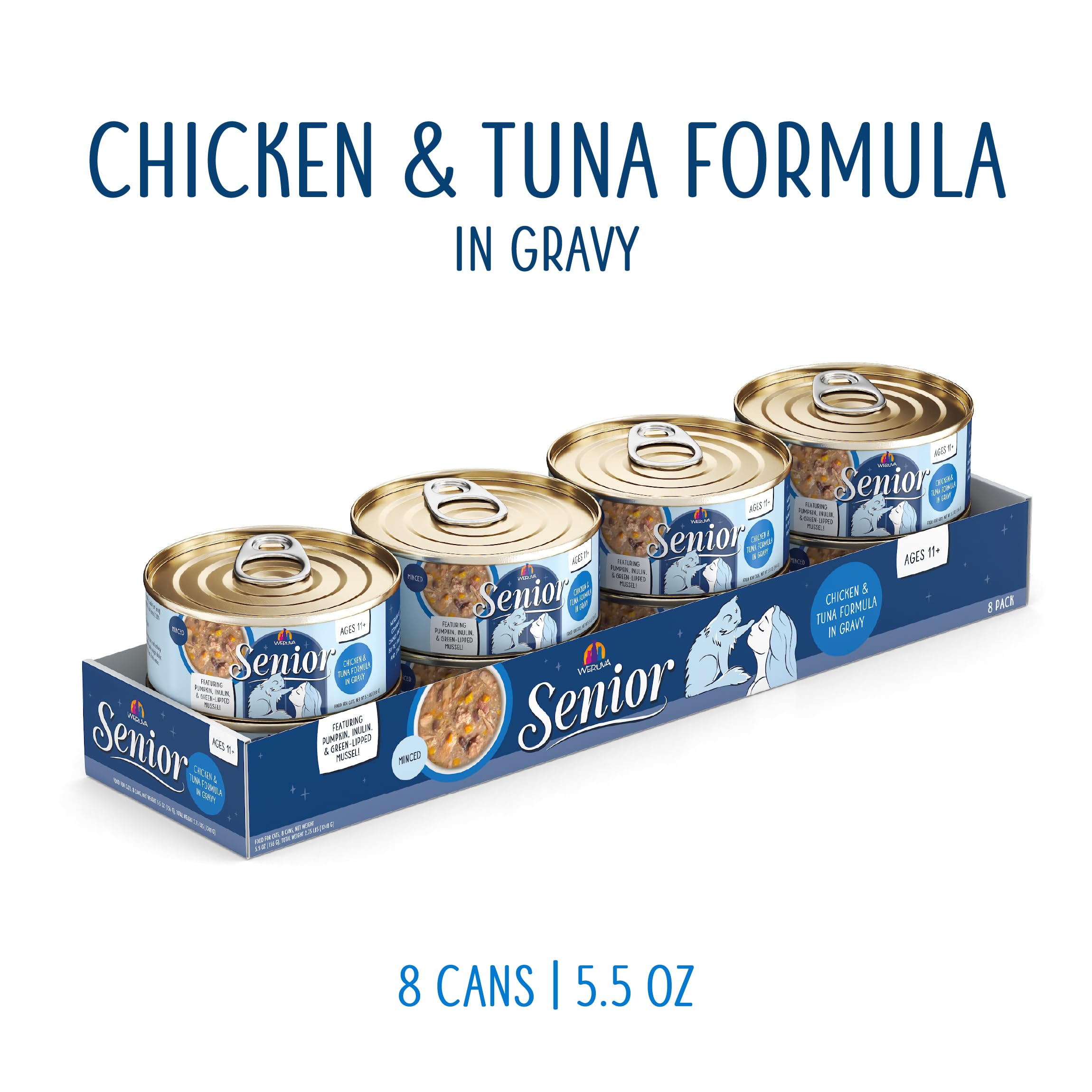 Weruva Senior Gato (repetición) pollo y atún en salsa, lata, pack para porciones.