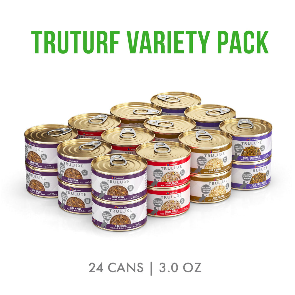 Lata 3oz Steak Frites de Weruva TruLuxe TruTurf para paladar exigente.
