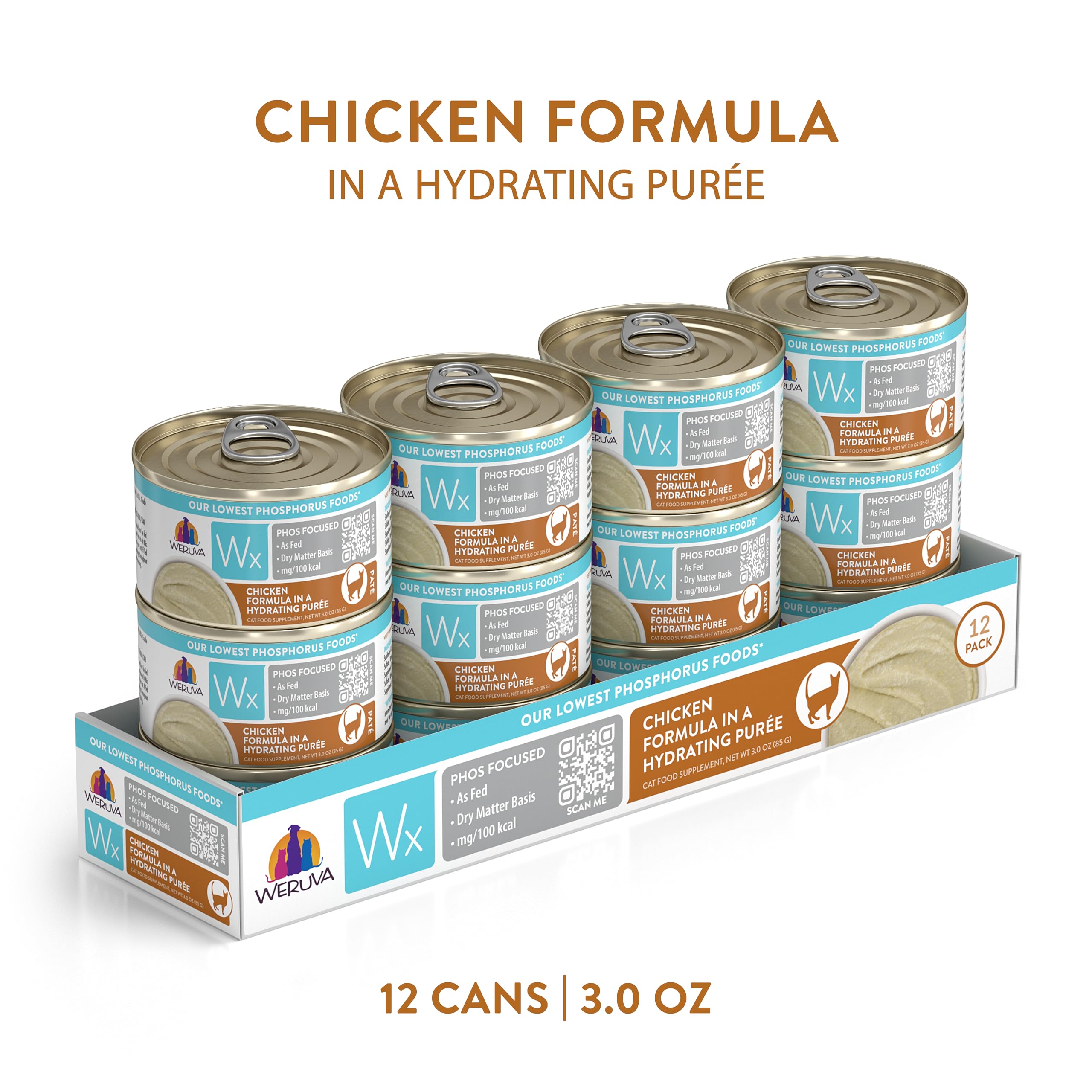 Lata de 3oz de Weruva Wx Phos Focused para gatos, práctico pack12