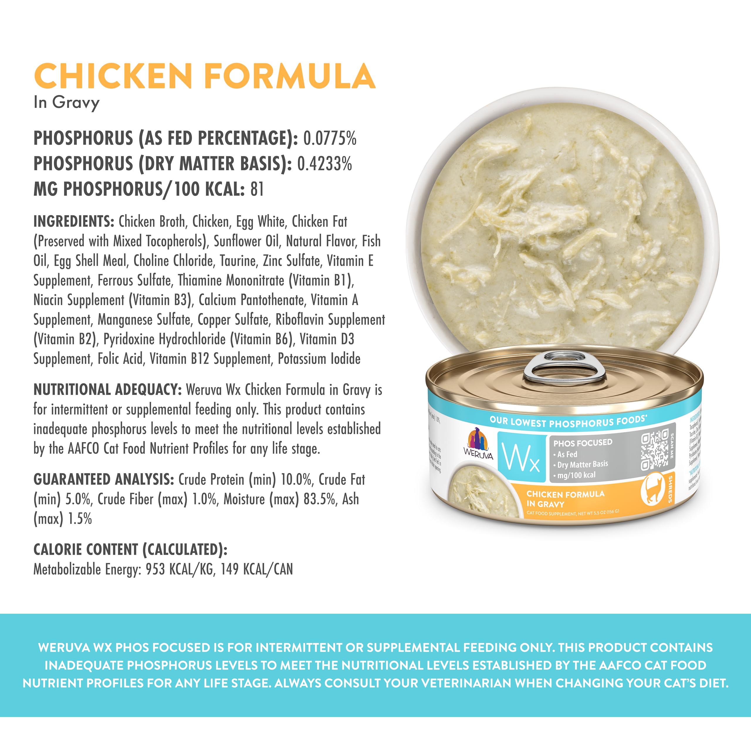 Weruva Wx Phos Focused, proteína alta con pollo en salsa espesa.