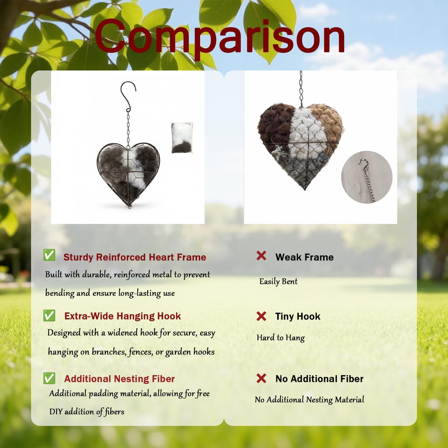 WesGen decoracion jardin-corazon, toque romántico y refugio práctico para aves.