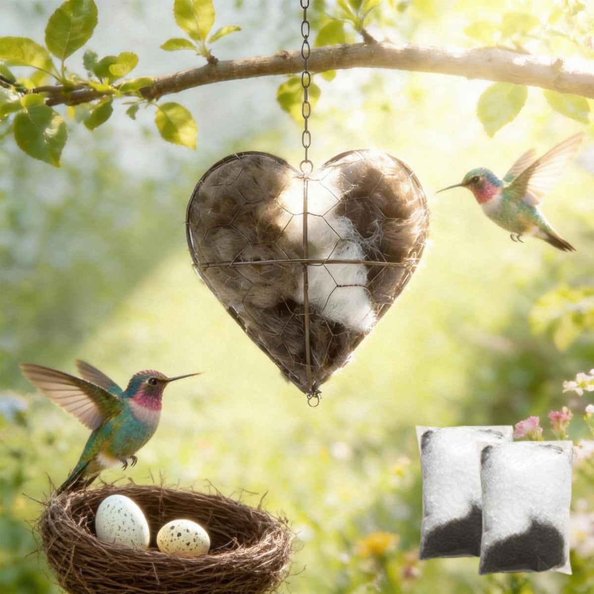 WesGen nido-corazon para aves, refugio suave listo para colgar en exteriores.