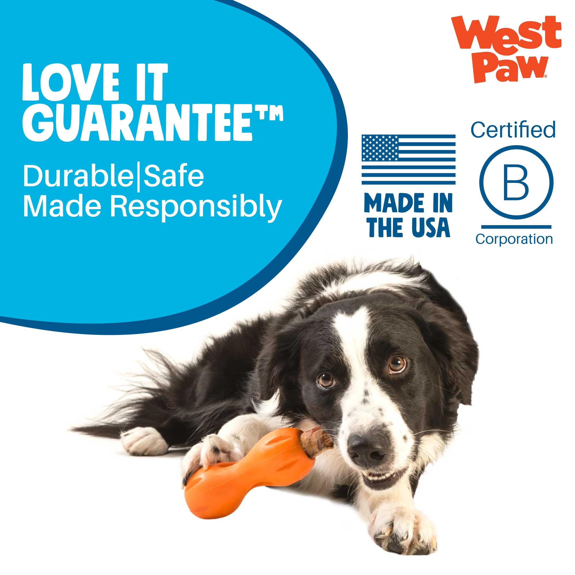 West Paw Qwizl, diseño duradero Zogoflex para masticación resistente.