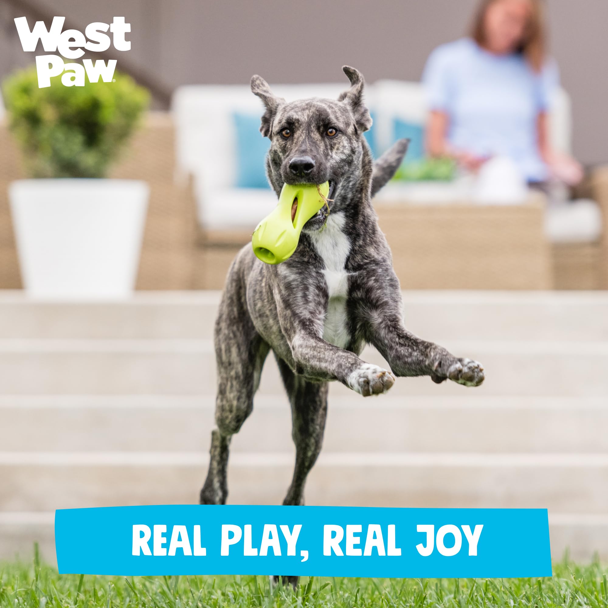 West Paw Qwizl, repartidor-premios-duradero, mantiene el interés del perro.