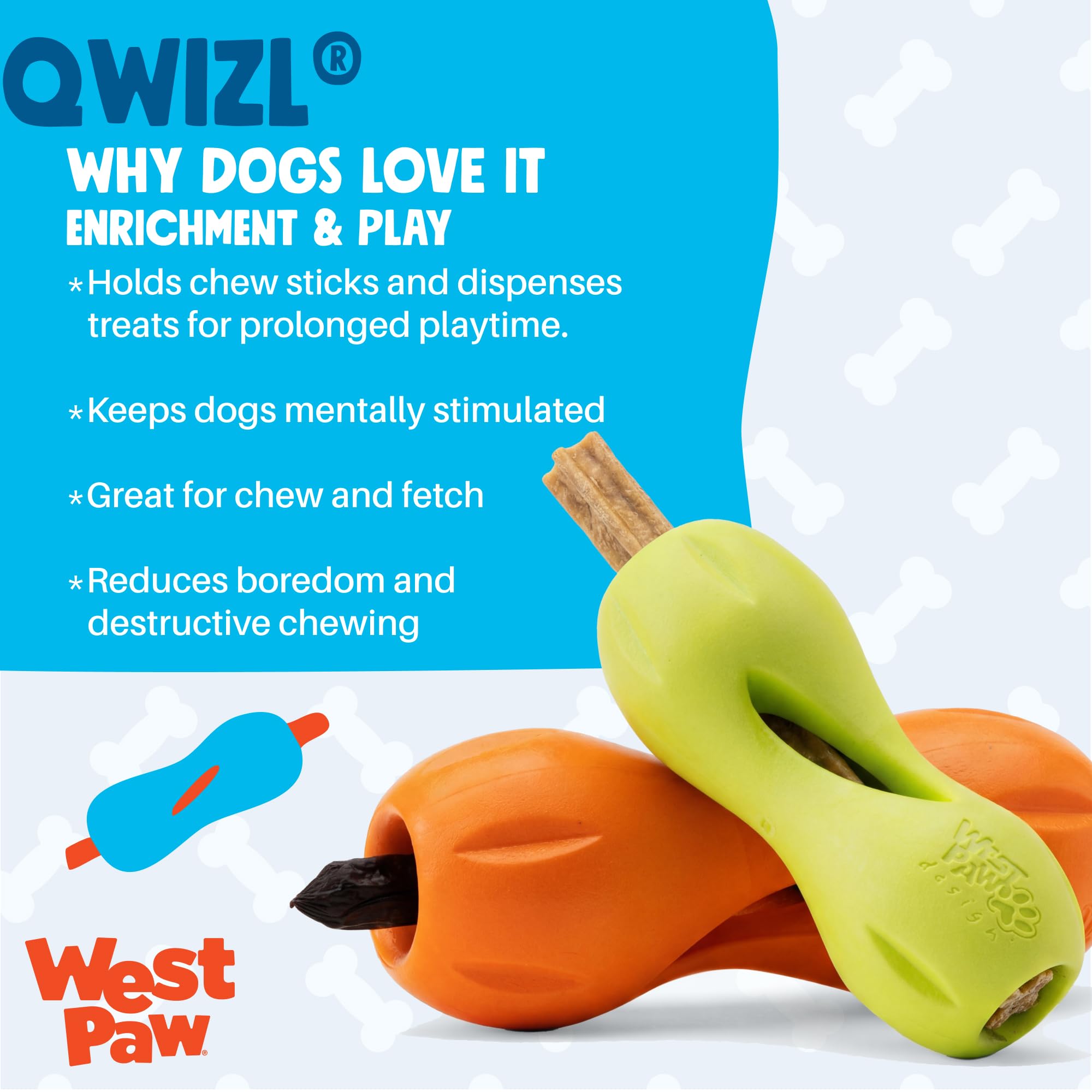 West Paw Qwizl, material Zogoflex resistente y seguro para masticacion prolongada