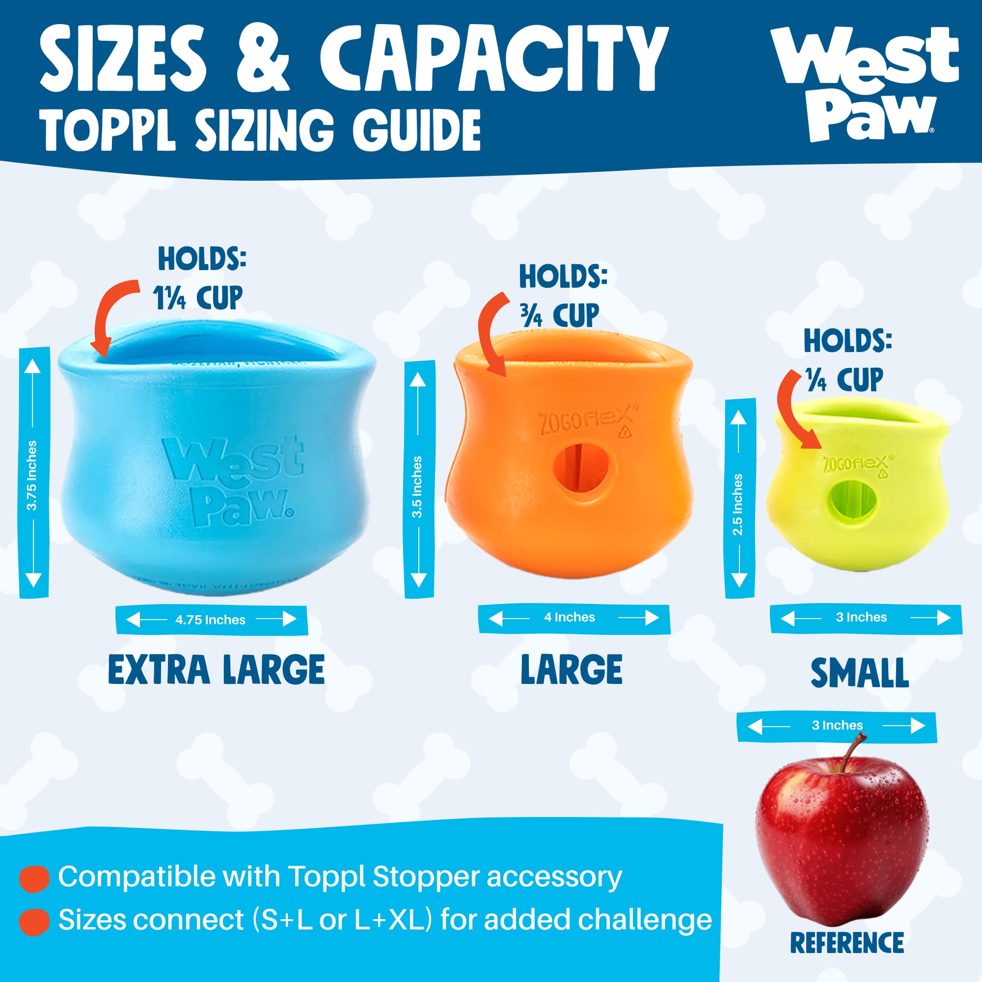 West Paw Toppl, seguro y no tóxico, material duradero para perros activos