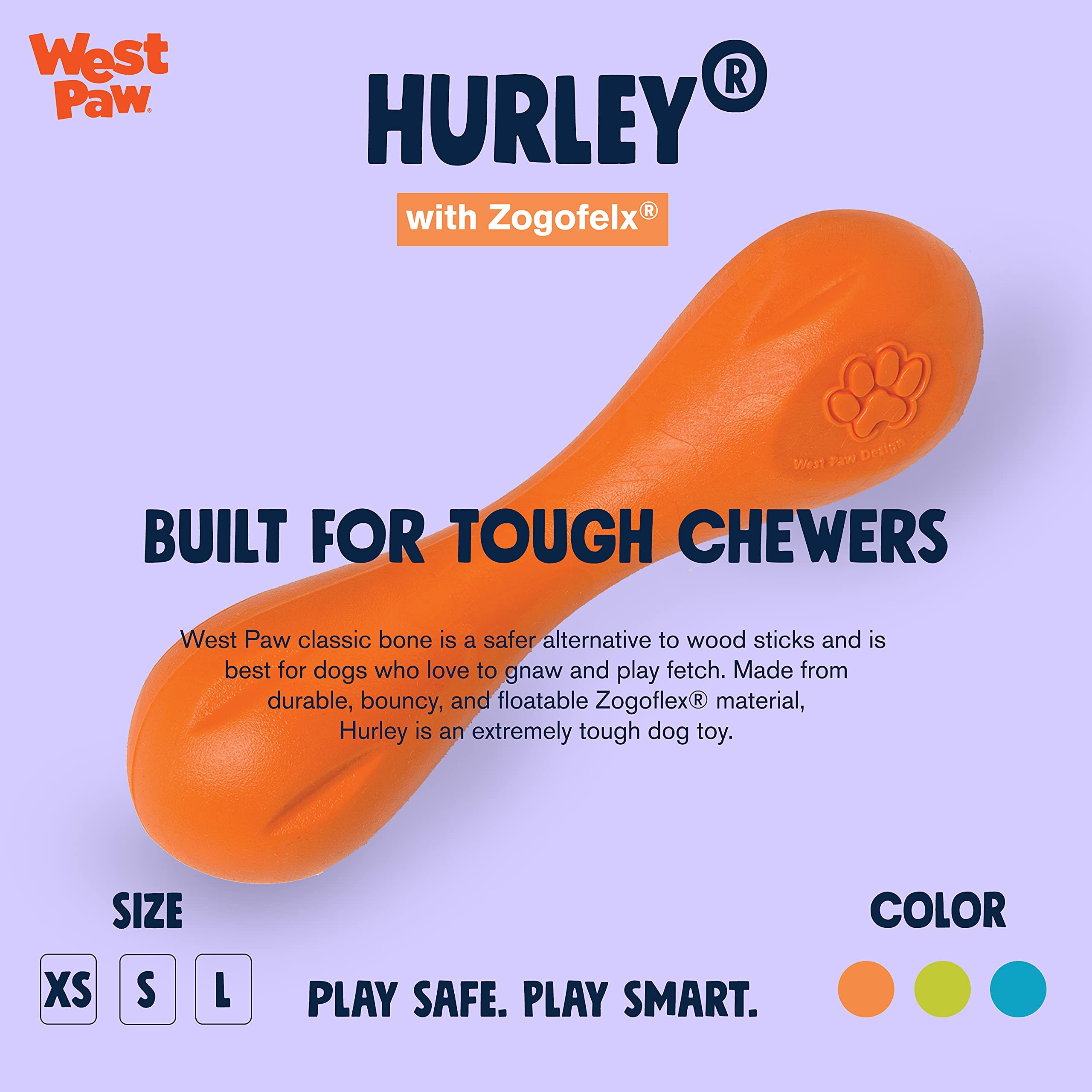Hurley de West Paw Zogoflex, diseño resistente para sesiones largas de mordisqueo.