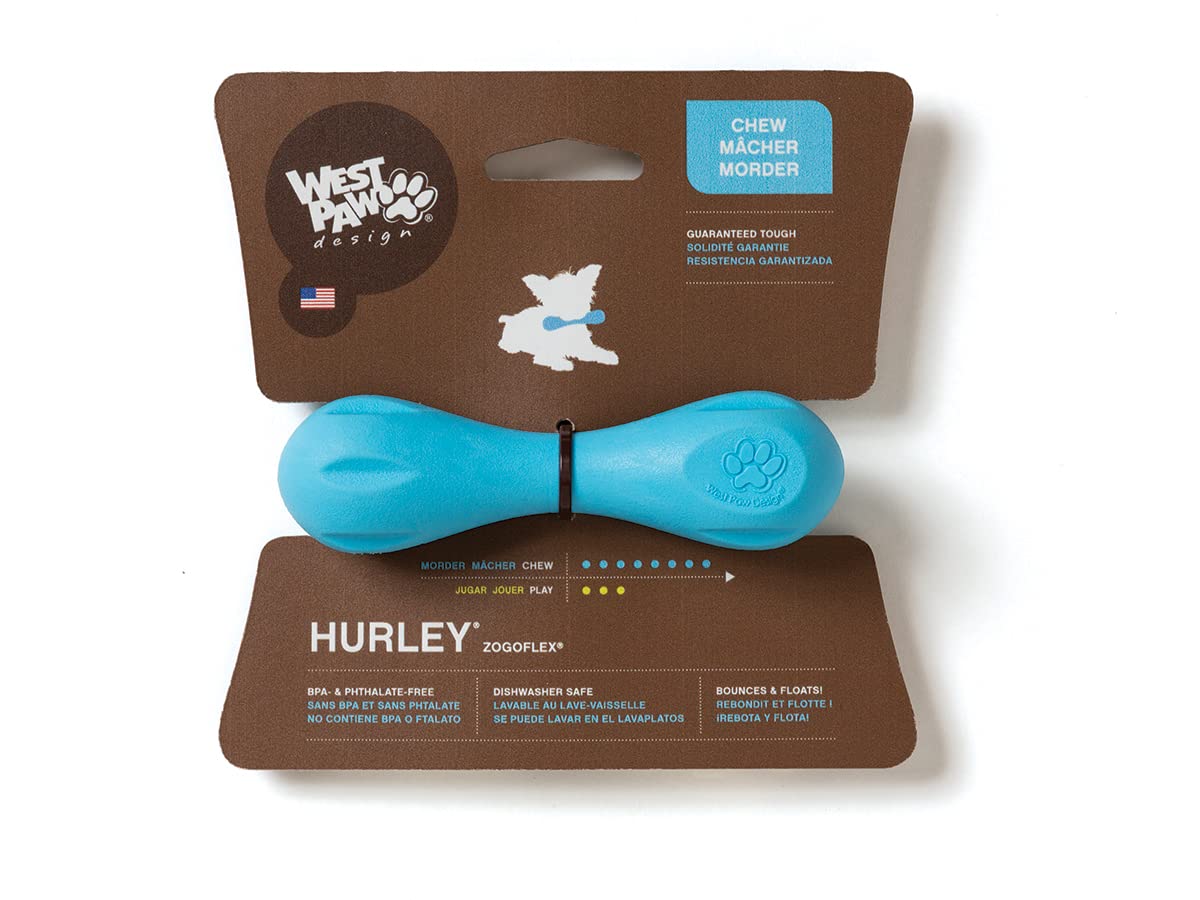 West Paw Zogoflex Hurley, hueso flotante azul aguamarina para juego de recuperación