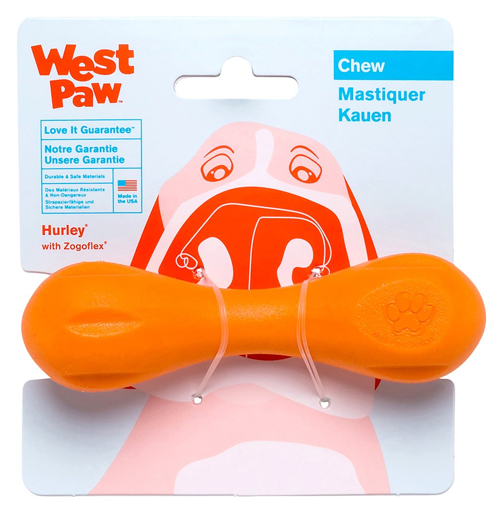 West Paw Zogoflex Hurley, hueso flotante, ideal para juego acuático y masticación duradera.