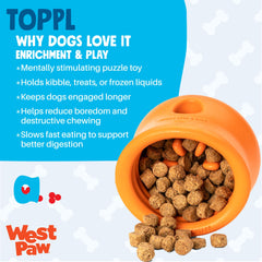 West Paw Zogoflex Toppl lleno de croquetas, mantiene al perro ocupado y feliz.