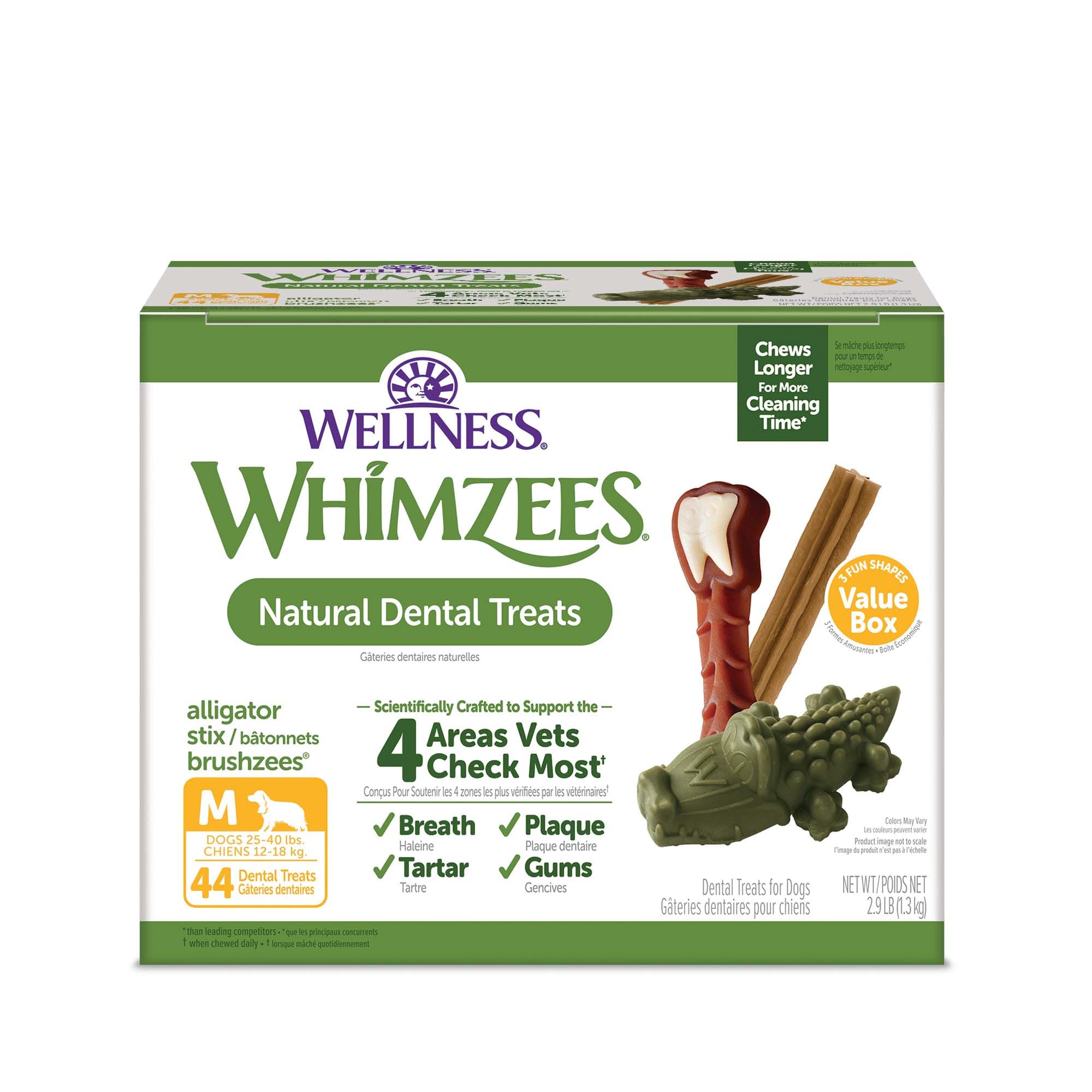Whimzees box bienestar empaque para cuidado dental diario de perros