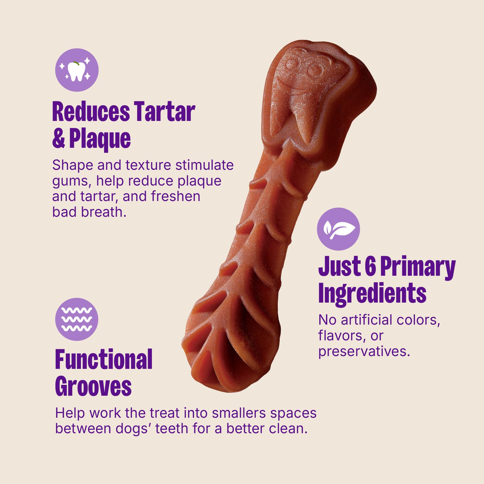 Whimzees Brushzees, ingredientes naturales, aptos para perros con alergias alimentarias.